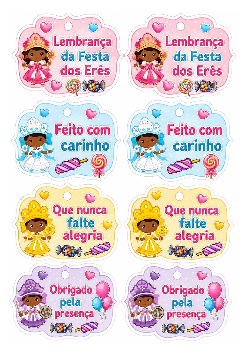 Tags de lembrança da Festa dos Erês