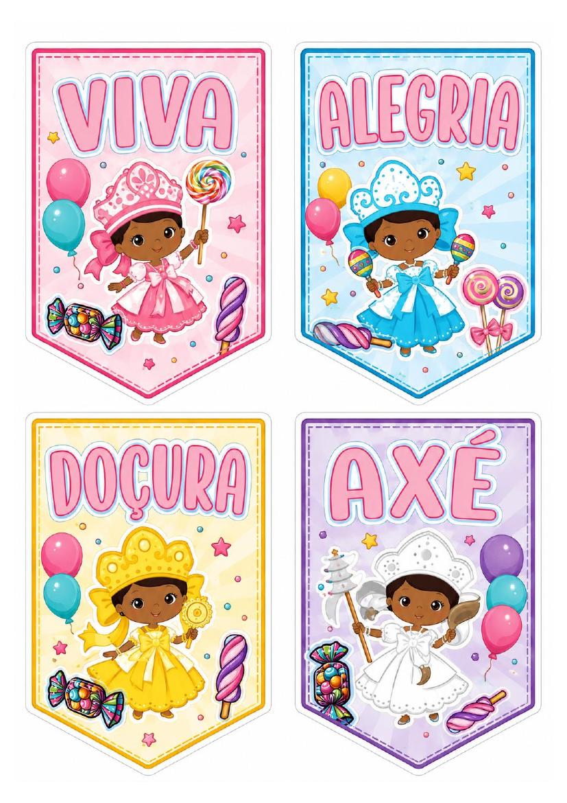 Plaquinhas coloridas da Festa dos Erês