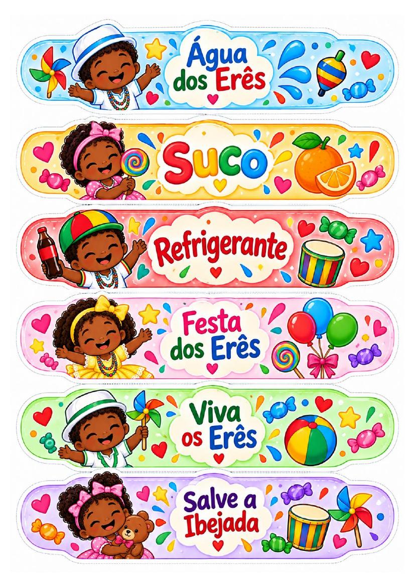 Rótulos para bebidas da Festa dos Erês