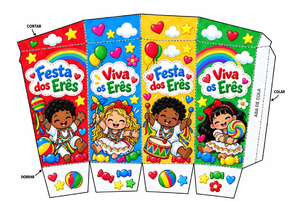 Gabarito de caixinha com personagens dos Erês