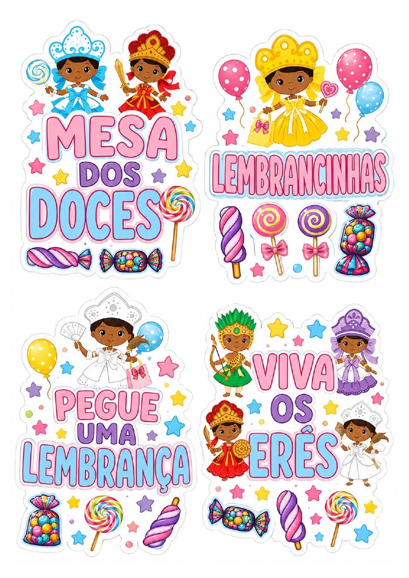 Elementos de mesa e lembrancinhas dos Erês